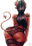  artist_name ass back black_hair demon_girl demon_tail fishnet_legwear fishnet_panties fishnets from_behind horns iahfy long_hair no_bra original ponytail red_skin signature solo succubus synth_(iahfy) tail tail_through_clothes thighhighs topless 
