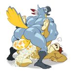  anal anal_penetration analon anthro avian balls beak biceps big_balls big_penis bird blue_feathers breath_of_the_wild butt cum feathers kass_(zelda) male male/male muscular nintendo nude pecs penetration penis sex solo standing talons the_legend_of_zelda thick_penis toomanyboners vein video_games yellow_eyes yellow_feathers 