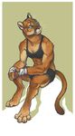 2015 4_toes anthro blue_eyes clothed clothing cougar feline female hand_wraps keaze mammal solo toes wraps 
