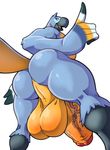  anthro avian backsack balls beak biceps big_balls big_penis bird blue_feathers breath_of_the_wild butt feathers kass_(zelda) looking_at_viewer low-angle_view male muscular nintendo nude pecs penis solo standing talons the_legend_of_zelda thick_penis toomanyboners vein video_games worm&#039;s-eye_view yellow_eyes yellow_feathers 