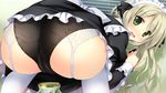  1girl ass black_dress black_panties blush bow cameltoe dress eyebrows eyebrows_visible_through_hair female game_cg hoshi_koi_star_tinkle korie_riko long_hair long_sleeves looking_back maid maid_headdress open_mouth original panties solo sweat white_legwear 