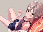  black_eyes blush breasts cellomaiko cleavage commentary_request idolmaster idolmaster_cinderella_girls looking_at_viewer medium_breasts shiomi_shuuko short_hair silver_hair sketch smile solo 