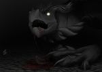  ambiguous_gender blood claws digital_media_(artwork) dragon dsw7 feral gore grey_background grey_hair grey_scales hair nude open_mouth scales simple_background standing teeth 