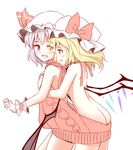  ass backless_dress backless_outfit bare_back bat_wings blonde_hair blue_eyes butt_crack cowboy_shot dress fang flandre_scarlet halterneck hat hat_ribbon incest meme_attire minust mob_cap multiple_girls naked_sweater red_eyes red_ribbon red_sweater remilia_scarlet ribbon shared_clothes shared_sweater siblings simple_background sisters sketch sweater sweater_dress touhou virgin_killer_sweater white_background wings wrist_cuffs yuri 