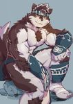  anthro bulge canine clothing cute horkeukamui loincloth male mammal muscular simple_background solo tokyo_afterschool_summoners wolf 