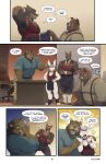  absurd_res aldrich_haynes_(thepurp) anthro apron blake_harper_(thepurp) blush bodily_fluids canid canine canis chair clothing comic desk dialogue dobermann domestic_dog embarrassed english_text eyes_closed felid finn_(thepurp) furniture group hi_res lagomorph larger_male leporid lion male mammal marcus_(thepurp) mature_male nervous office_chair open_mouth pantherine pinscher rabbit sitting size_difference smile speech_bubble suid suine sus_(pig) suspenders sweat table teeth text thepurp topwear vest wild_boar 
