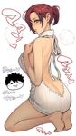  ass backless_dress backless_outfit bare_back boudica_(fate/grand_order) breasts butt_crack dress fate/grand_order fate_(series) full_body green_eyes halterneck highres large_breasts looking_back meme_attire naked_sweater oda_non ponytail red_hair ribbed_sweater short_hair sideboob solo sweater sweater_dress virgin_killer_sweater 