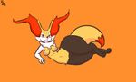  braixen breasts female immortalstar inner_ear_fluff nintendo nipples orange_background orange_eyes pok&eacute;mon pok&eacute;morph pussy simple_background smile solo thick_thighs video_games wide_hips 