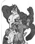  animal_genitalia animal_penis anthro anthro_on_anthro balls big_balls big_penis canid canine canine_genitalia canine_penis duo ears_back eyes_closed felid foreskin genitals glistening glistening_nose grin hair hand_behind_head hi_res humanoid_genitalia humanoid_penis konigpanther licking licking_another looking_at_viewer male male/male mammal messy_hair monochrome muscular muscular_anthro muscular_male nipples nude pecs penis pivoted_ears pupils short_hair size_difference sketch slit_pupils smile solaxe_(artist) standing tail tongue 