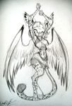  breasts clothed clothing dancing david_lillie dreamkeepers eyes_closed hair happy head_wings long_tail markings midriff short_hair sketch skimpy smile spots unknown_species wings 