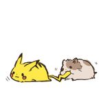  bad_id bad_pixiv_id biting commentary_request gen_1_pokemon hamster lying no_humans pikachu pokemon pokemon_(creature) tail tail_biting tobiji 