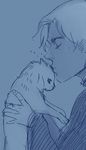 ambiguous_gender blue_theme duo eyes_closed feline feral fur hair human kissing male mammal pet plgdd simple_background 