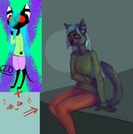  ambiguous_gender anthro before_and_after clothed clothing duo ear_piercing feline female fur hair looking_at_viewer mammal piercing plgdd 