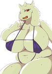  artist_request belly bikini breasts furry gigantic_breasts goat open_mouth plump red_eyes toriel undertale 