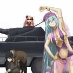  1boy 2girls absurdly_long_hair absurdres anna_sprengel aradia_(toaru) arm_up armlet armpits bent_over big_hair bikini black_pants blue_eyes blue_hair bracelet breasts brown_jacket capelet closed_mouth commentary cross expressionless feet_out_of_frame flower gold_bracelet hair_flower hair_ornament hand_on_own_hip hat highres holding hood hood_down hoodie jacket jewelry kamijou_touma keyhole large_breasts long_hair looking_at_viewer multiple_girls open_mouth pants pink_hair purple_bikini purple_hat purple_nails red_flower red_rose revealing_clothes rose see-through_capelet see-through_clothes see-through_skirt sitting skirt smile solo standing stomach sunglasses swimsuit tatararashi toaru_majutsu_no_index toaru_majutsu_no_index:_genesis_testament upper_body v-shaped_eyebrows very_long_hair white_background witch 