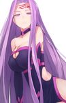  arm_warmers bare_shoulders black_dress black_gloves breasts choker cleavage cleavage_cutout collarbone dress elbow_gloves facial_mark fate/extella fate/extra fate/grand_order fate_(series) forehead_mark forehead_tattoo gloves hair_intakes large_breasts long_hair looking_at_viewer parted_lips pen_(pen3) pink_hair purple_eyes purple_hair rider simple_background skin_tight solo strapless strapless_dress tattoo teeth very_long_hair white_background 