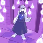  2015 3_toes 5_fingers anthro boss_monster caprine clothed clothing female fire fur goat horn kenju long_ears magic mammal red_eyes solo standing toes toriel undertale video_games white_fur 