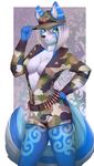  ammunition anthro big_breasts blue_fur breasts camo canine clothed clothing digital_media_(artwork) female fur green_eyes hair hat knightdd looking_at_viewer mammal seductive smile solo standing 