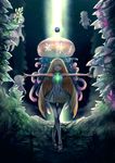  anonamos beast_ball blonde_hair evil_smile gen_7_pokemon green_eyes long_hair looking_at_viewer lusamine_(pokemon) nihilego open_mouth outstretched_arms poke_ball pokemon pokemon_(game) pokemon_sm smile spoilers tentacles ultra_beast very_long_hair 