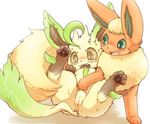  artist_request brown_eyes flareon furry green_eyes leafeon pokemon pussy 