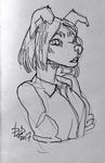  anthro canine clothed clothing female hair looking_at_viewer mammal monochrome plgdd solo traditional_media_(artwork) 