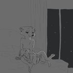  2017 anthro bed canine clothed clothing curtains dipstick_ears disney duo female fox fur half-closed_eyes interior judy_hopps lagomorph looking_down lying male mammal monochrome nick_wilde night partially_clothed pillow pregnant rabbit replytoanons sitting size_difference smile topless window zootopia 