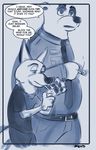  anthro bear canine cigarette clothed clothing dialogue disney duo half-closed_eyes major_friedkin_(zootopia) male mammal mistermead necktie polar_bear police_uniform size_difference speech_bubble text uniform wolf zootopia 