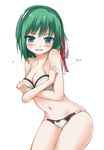  absurdres blush bow bow_bra bow_panties bra commentary covering covering_breasts crossed_arms embarrassed green_eyes green_hair hair_ribbon hairband highres navel panties ribbon shiki_eiki simple_background solo techi_(techi35499) touhou underwear underwear_only white_background white_bra white_panties 