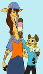 briskby clothing desmond_(zootopia_fan_character) disney fan_character feline giraffe husband_and_wife ice_cream_cone jaguar mammal molly_(zootopia_fan_character) ring safety_vest size_difference uniform wedding_ring zootopia 