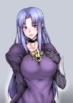  absurdres black_gloves blue_eyes blue_hair braid breasts caster choker collarbone commentary_request dress fate/stay_night fate_(series) gggg gloves hair_intakes highres juliet_sleeves large_breasts long_hair long_sleeves looking_at_viewer parted_lips pointy_ears puffy_sleeves purple_dress sidelocks smile solo upper_body 