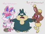  2017 blue_eyes buneary cartoon_network chowder_(character) chowder_(series) eeveelution fur green_fur itoruna munchlax nintendo open_mouth panini_(chowder) pok&eacute;mon red_eyes sylveon video_games 