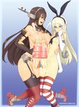  2girls areolae artificial_vagina blonde_hair blue_eyes breasts brown_hair cum ejaculation erect_nipples erection frottage futa_with_futa futanari huge_penis kantai_collection large_breasts long_hair multiple_girls nagato_(kantai_collection) necrosmos nipples penis red_eyes shimakaze_(kantai_collection) small_breasts testicles thighhighs veins veiny_penis 