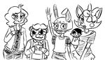  2015 :3 animatronic anthro avian bear bird black_and_white braces buckteeth canine chicken clothed clothing eyewear female five_nights_at_freddy&#039;s five_nights_at_freddy&#039;s_2 fox glasses group hair_bow hair_ribbon hand_puppet inkyfrog lagomorph looking_at_viewer machine male mammal mangle_(fnaf) monochrome one_eye_closed open_mouth open_smile rabbit ribbons robot simple_background smile teeth toy_bonnie_(fnaf) toy_chica_(fnaf) toy_freddy_(fnaf) video_games wave white_background wink 