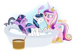  2017 bath dm29 equine female feral friendship_is_magic group horn male mammal my_little_pony princess_cadance_(mlp) scared shampoo shining_armor_(mlp) simple_background twilight_sparkle_(mlp) unicorn winged_unicorn wings 