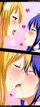  absurdres blonde_hair blue_hair blush closed_eyes couple eye_contact fairy_tail french_kiss heart highres kiss long_hair looking_at_another lucy_heartfilia multiple_girls sharknex simple_background wendy_marvell yuri 