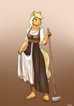  4_fingers alasou anthro applejack_(mlp) barefoot blonde_hair clothed clothing earth_pony equine eyelashes female friendship_is_magic green_eyes hair hoe horse mammal my_little_pony pony smile solo standing 