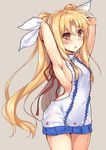  aran_sweater arched_back armpits arms_up backless_dress backless_outfit bangs blonde_hair blush breasts brown_eyes commentary_request cowboy_shot dress eyebrows_visible_through_hair fate_testarossa grey_background hair_ribbon halterneck highres long_hair looking_at_viewer lyrical_nanoha mahou_shoujo_lyrical_nanoha medium_breasts meme_attire naked_sweater parted_bangs parted_lips raiou ribbon sideboob simple_background solo standing sweater sweater_dress tears thighs turtleneck turtleneck_sweater twintails very_long_hair virgin_killer_sweater white_ribbon white_sweater 