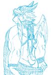  anthro azazel butt caprine clothed clothing goat looking_at_viewer male mammal moku_nameko monochrome pants_down partially_clothed simple_background solo tokyo_afterschool_summoners white_background 