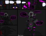 absurd_res anthro big_breasts black_body black_fur black_nipples black_sclera blue_eyes bodily_fluids breasts brown_hair canid canine canis clothing comic crossgender cultist demon dialogue dominant dominant_female evil_grin female fluffy fluffy_tail footwear fur gender_transformation genital_fluids genitals glowing glowing_eyes glowing_markings grey_hair grin hair hi_res human hybrid in_heat magic male male/female mammal markings nipples pink_eyes pink_markings possession reena_dreamer robe seductive sharp_teeth shoe_burst shoes smile speech_bubble steam steamy_breath steamy_pussy succubus tail takeover tattoo tearing_clothing tearing_own_clothing teeth thick_thighs torn_clothing transformation transformation_sequence vaginal_fluids vulva wide_hips wolf womb_tattoo