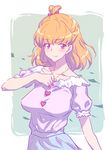 asahina_mirai blonde_hair breasts eyebrows_visible_through_hair jewelry joy_ride large_breasts looking_to_the_side mahou_girls_precure! pendant precure purple_eyes short_hair short_sleeves sketch smile solo upper_body 