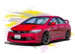  2025 artist_name car commentary_request copyright_notice dated honda honda_civic honda_civic_type_r license_plate logo motor_vehicle nimbus_goldbrum no_humans original product_placement realistic red_car shadow simple_background spoiler_(automobile) sports_car steering_wheel vehicle_focus watermark white_background 