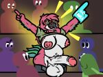 acacia_stormwood_(frooby) anthro avian balls beak being_watched big_breasts big_penis bird bottomwear bottomwear_down breasts clothed clothing clothing_lift crowd crowd_scene digital_media_(artwork) erection facial_scar flashing flashing_breasts flashing_penis foam_finger frooby genitals green_eyes group gynomorph hair intersex looking_at_another mature_gynomorph mature_intersex nipples pants pants_down parrot partially_clothed penis public public_erection public_exposure public_nudity raised_clothing raised_shirt raised_topwear red_body scar shirt shirt_lift slightly_chubby solo topwear white_body yellow_sclera