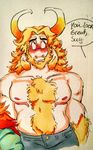  asgore_dreemurr blush clothed clothing male mature_male muscular muscular_male roskiiart text topless undertale video_games 