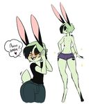  &lt;3 absurd_res anthro black_hair black_shirt blush boy_shorts clothed clothing digital_drawing_(artwork) digital_media_(artwork) fully_clothed fur girly green_fur green_hair hair happy hi_res lagomorph mammal midriff mitarashi multicolored_hair navel nipples open_mouth partially_clothed pose rabbit simple_background smile solo sparkle standing suri_(mitarashi) teeth tongue topless two_tone_hair underwear white_background wide_hips 