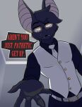  2025 anthro bat belt big_ears black_body black_bottomwear black_clothing black_fur black_hair black_hand black_pants black_shirt black_topwear bottomwear button_(fastener) cain_(suitedwolfie) cheek_tuft clothing collared_shirt condescending digital_drawing_(artwork) digital_media_(artwork) ear_piercing english_text eyebrow_through_hair eyebrows eyewear facial_tuft fur glasses gold_button_(fastener) gold_glasses golden_buckle hair head_tuft hi_res inside lamp leaning leaning_forward looking_at_viewer male mammal markings neck_tuft necktie open_mouth pants piercing pink_inner_ear pupils raised_eyebrow reaching_out reaching_towards_viewer shaded shirt slit_pupils snaggle_teeth solo speech_bubble standing suit suitedwolfie text topwear translucent translucent_hair tuft wall_(structure) white_belt white_clothing white_eyes white_markings white_necktie white_suit 
