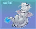 ambiguous_gender anthro argent blue_background blue_fire chibity crossed_arms crossed_legs dragon fin flaming_tail fur furred_dragon grey_fur hair head_fin horn hybrid kobold membranous_wings nude simple_background solo white_fur white_hair wings 