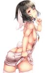  animal_ears ass backless_outfit bare_back bare_shoulders black_hair breasts bunny_ears bunny_tail butt_crack carrot cowboy_shot finger_to_mouth highres inaba_tewi index_finger_raised looking_at_viewer meme_attire naked_sweater red_eyes short_hair sideboob simple_background small_breasts solo sugiyuu sweater tail thighhighs touhou virgin_killer_sweater white_background white_legwear 
