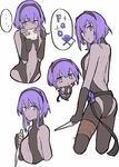  backless_outfit blush chibi dark_skin fate/prototype fate/prototype:_fragments_of_blue_and_silver fate_(series) hassan_of_serenity_(fate) highres looking_at_viewer mask multiple_views purple_eyes purple_hair short_hair skull teshima_nari translation_request 