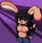alternative_fashion anthro beanie big_breasts breasts clothing ear_piercing female flashing flashing_breasts gesture goth hand_gesture hat headgear headwear hi_res lagomorph mammal middle_finger nardojfuckin nipple_piercing nipples piercing slightly_chubby slightly_chubby_female solo tagme vivianne_(ultrajnh)