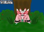 bdsm berry blush bondage bondage_gear bound bushes collar cuffs_(disambiguation) female food forest fruit grass looking_at_viewer lurantis nintendo nude pok&eacute;mon pussy pussy_juice raikoo sky solo spread_legs spread_pussy spreading tree video_games 